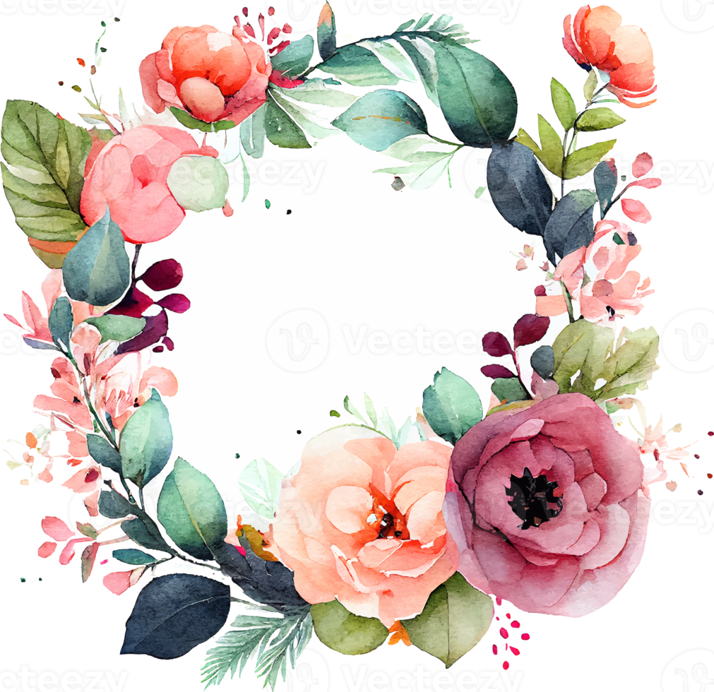 Cute watercolor frame with spring flowers 17417226 PNG