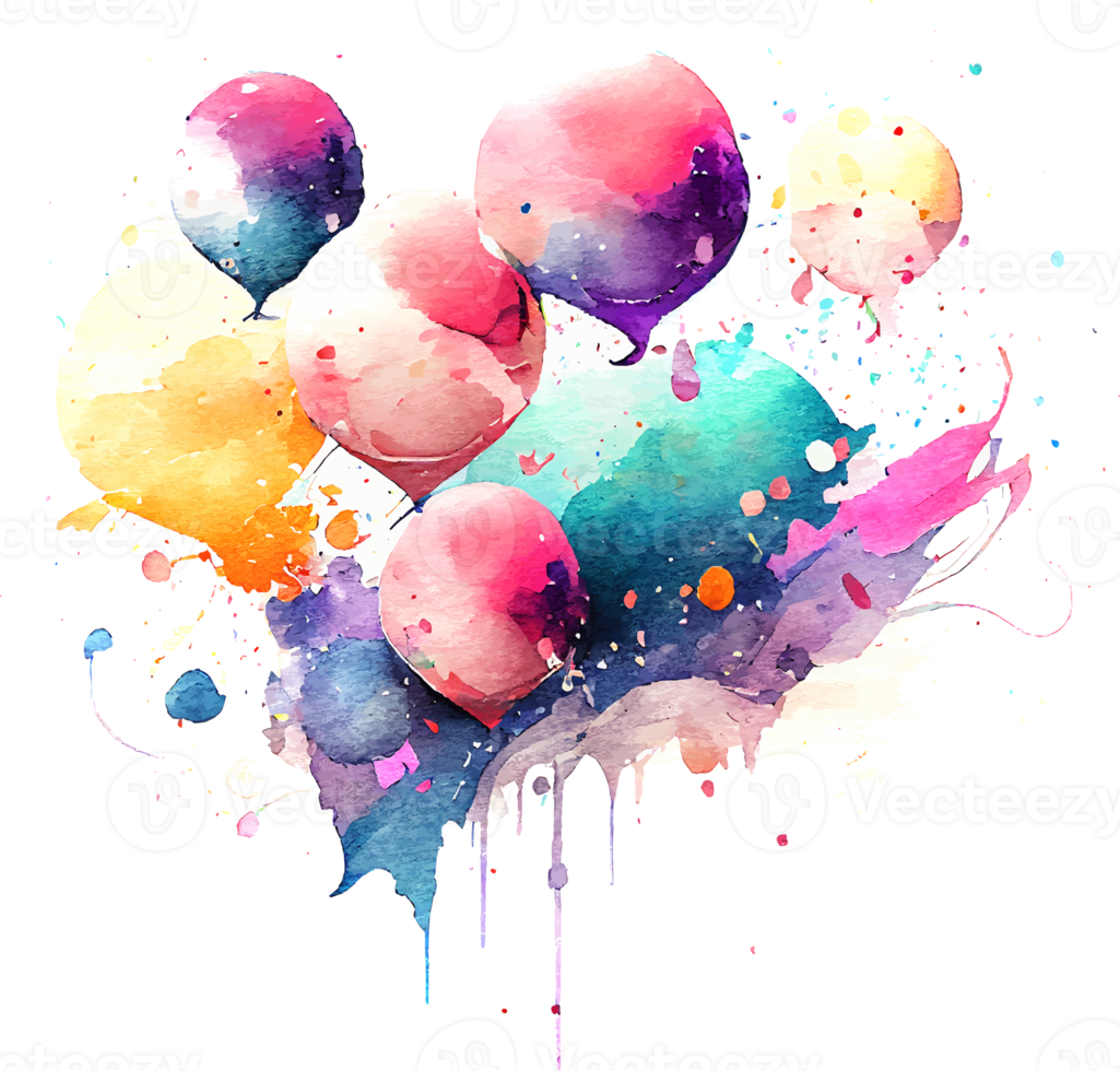 Cute Watercolor Birthday Balloons Card png