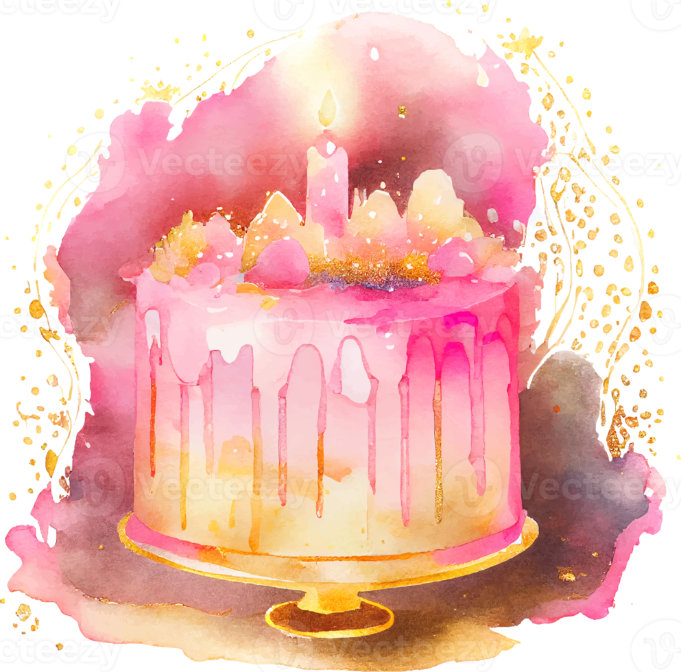 Cute Watercolor Birthday Cake with Candles png