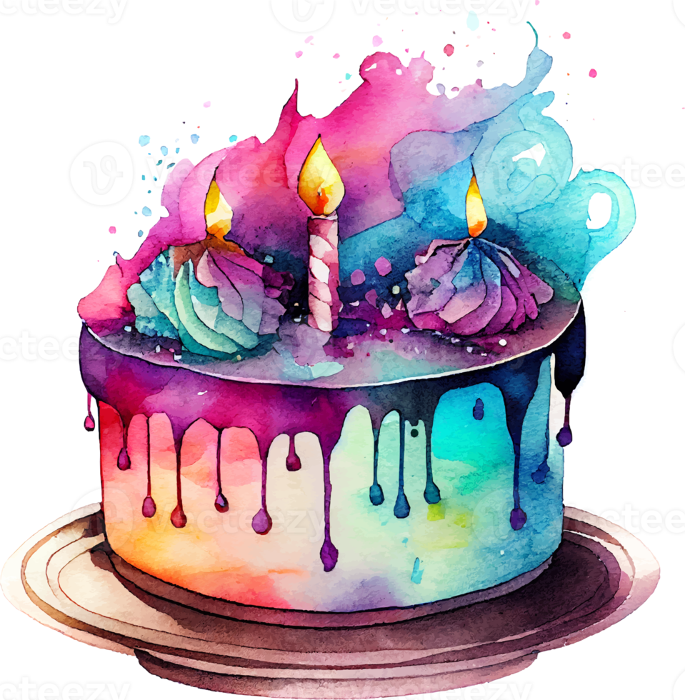 söt vattenfärg födelsedag kaka med ljus png