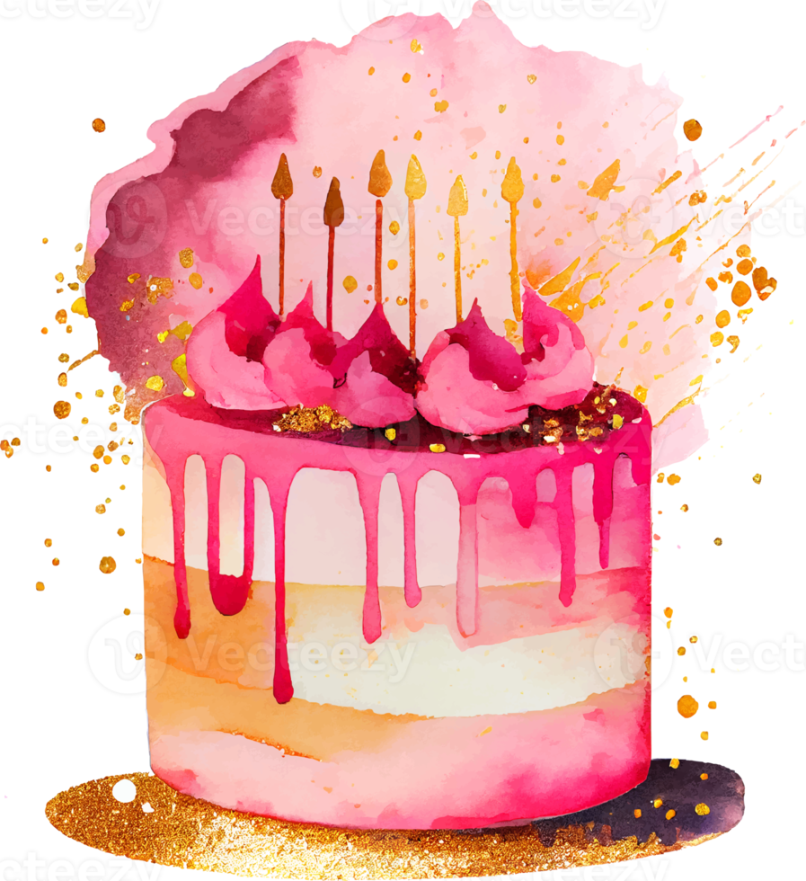 Cute Watercolor Birthday Cake with Candles png