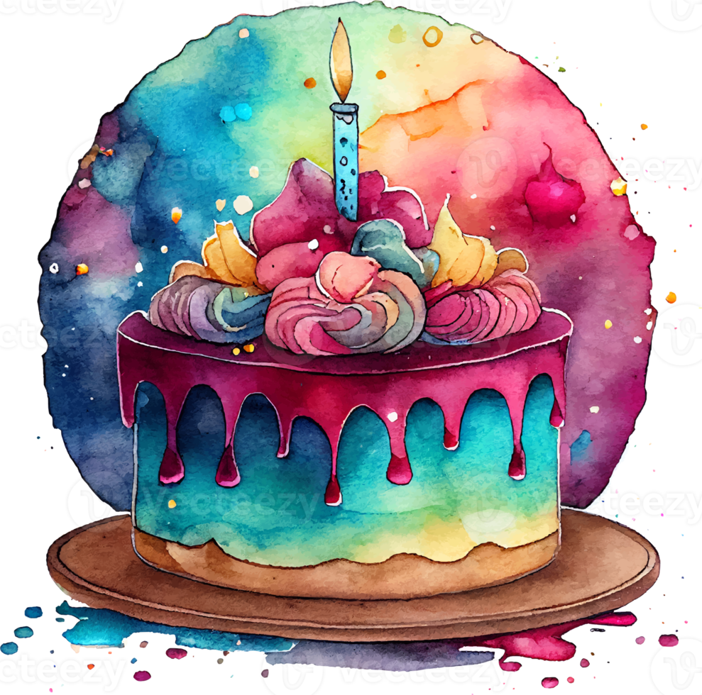lindo pastel de cumpleaños de acuarela con velas png
