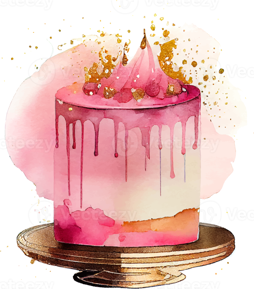 Cute Watercolor Birthday Cake with Candles png