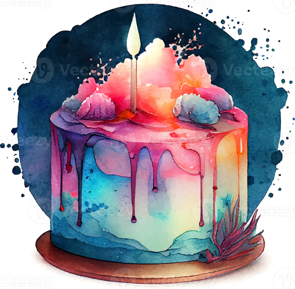 schattig waterverf verjaardag taart met kaarsen png