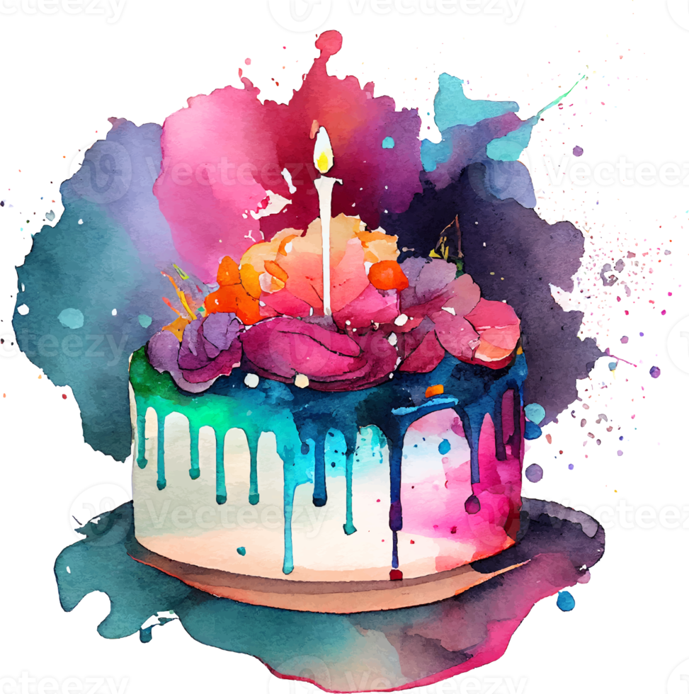 Cute Watercolor Birthday Cake with Candles png