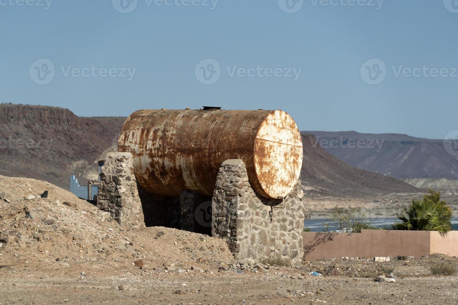 Old tank water in San Juanico village Baja California Sur Mexico photo
