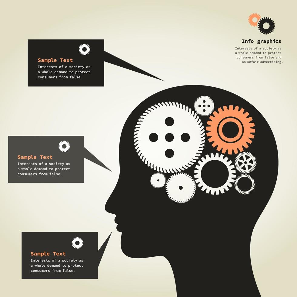 Gear wheels turn in a head. A vector illustration