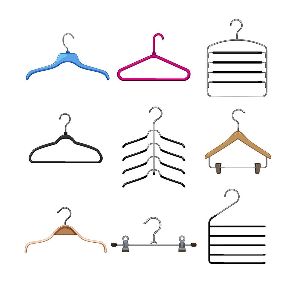 hanger clothes set cartoon vector illustration