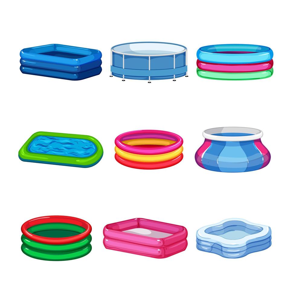 inflatable swimming pool set cartoon vector illustration