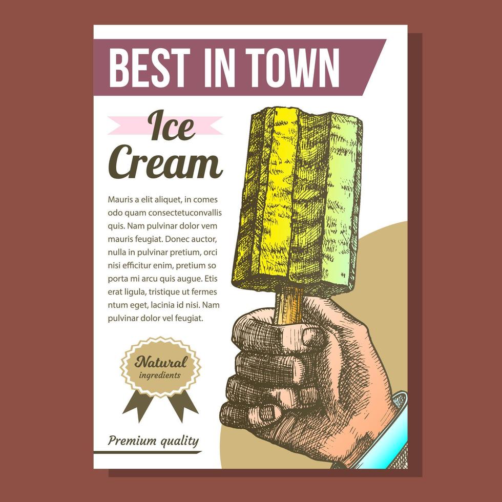 Hand Holding Ice Cream On Stick Poster Vector