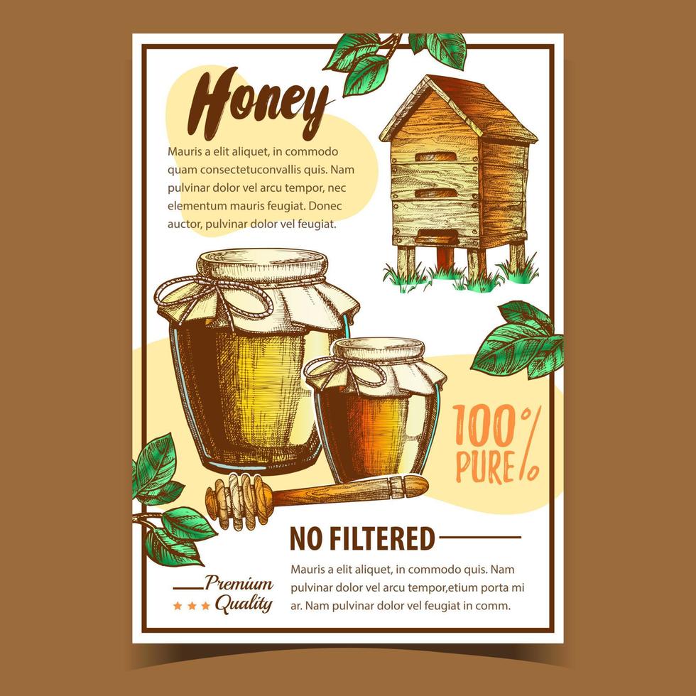 Honey In Bottles And Dipper Stick Poster Vector