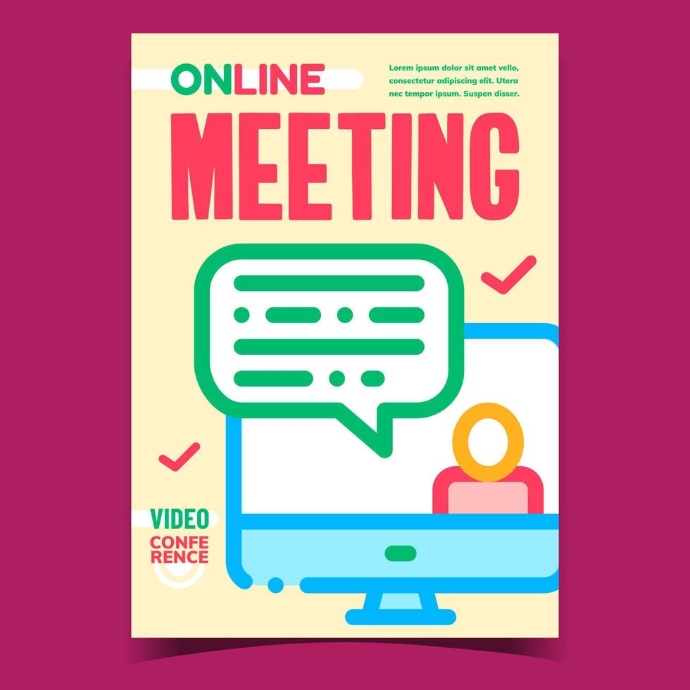 vector de cartel promocional creativo de reunión en línea