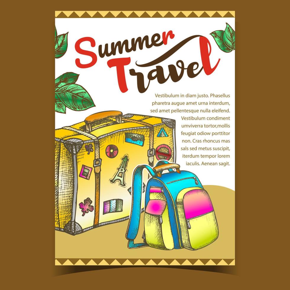 Summer Travel Luggage On Advertising Banner Vector