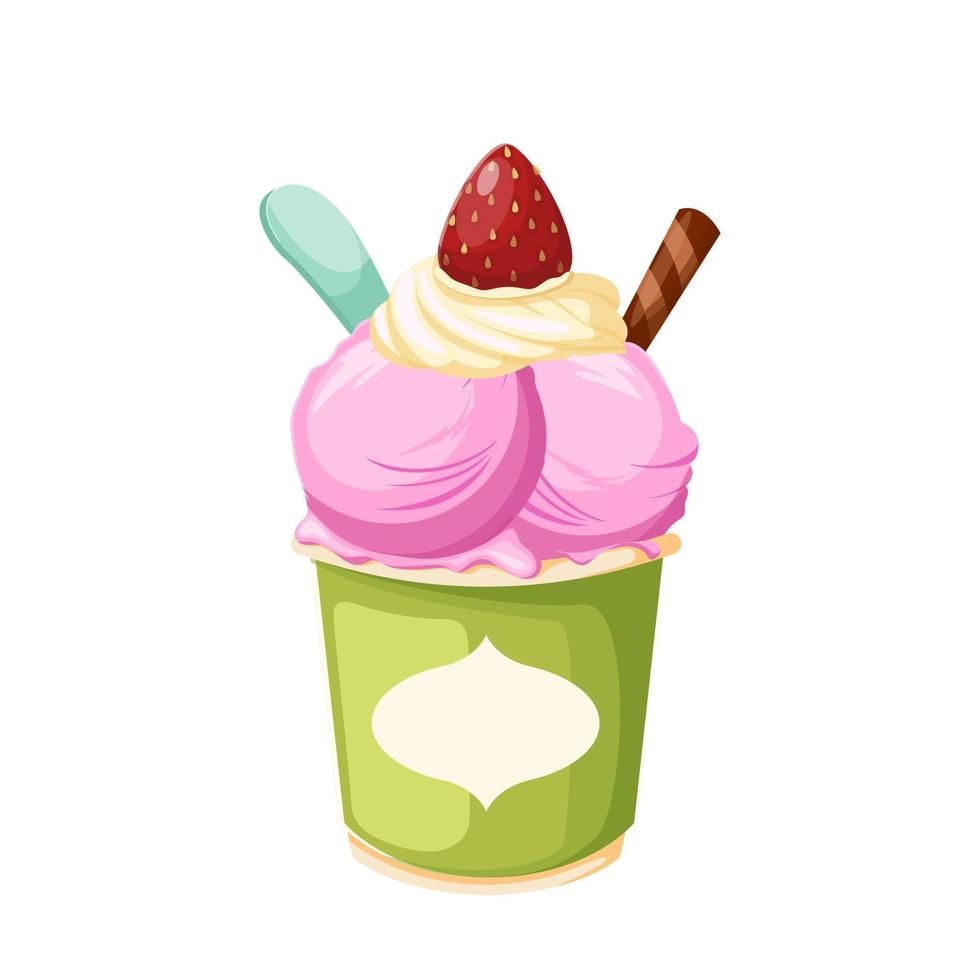 strawberry ice cream cartoon vector