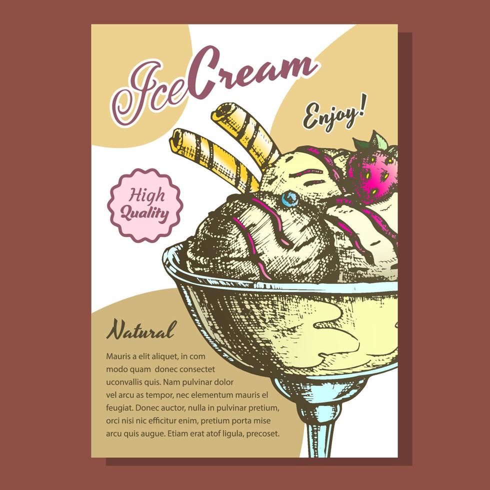 taza de helado con vector de cartel de bayas