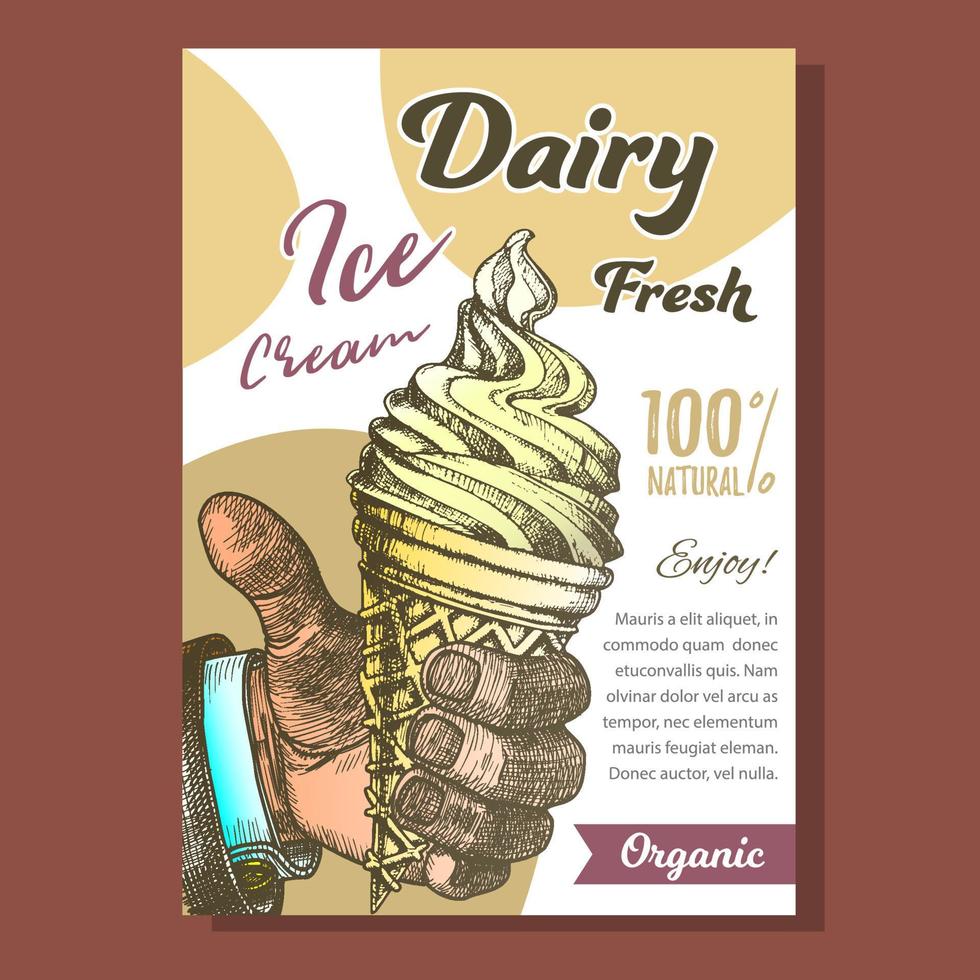 vector de cartel de cono de helado de mano de hombre