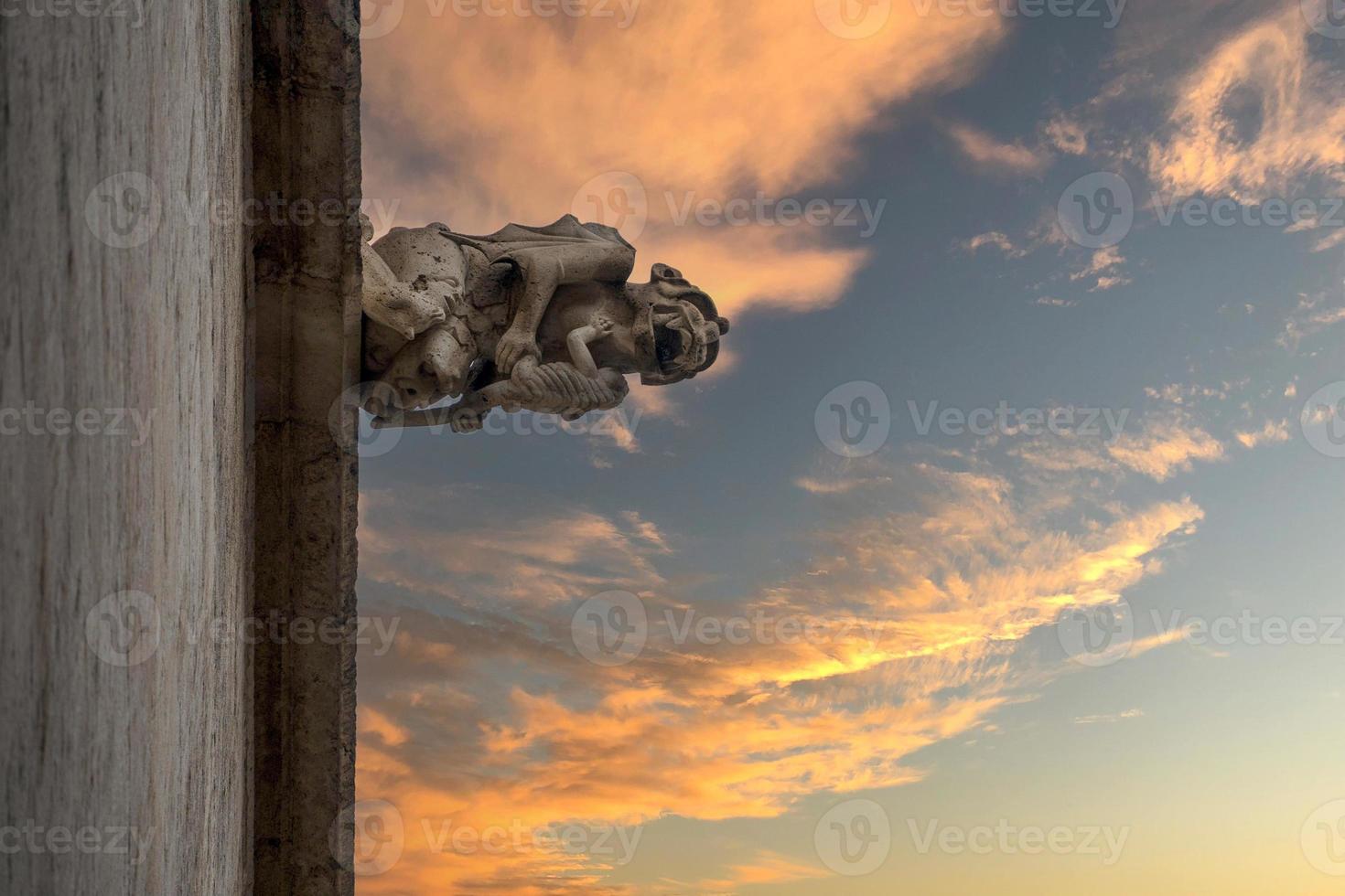 Valencia Silk Exchange Market building Lonja de la Seda gargoyles at sunset photo