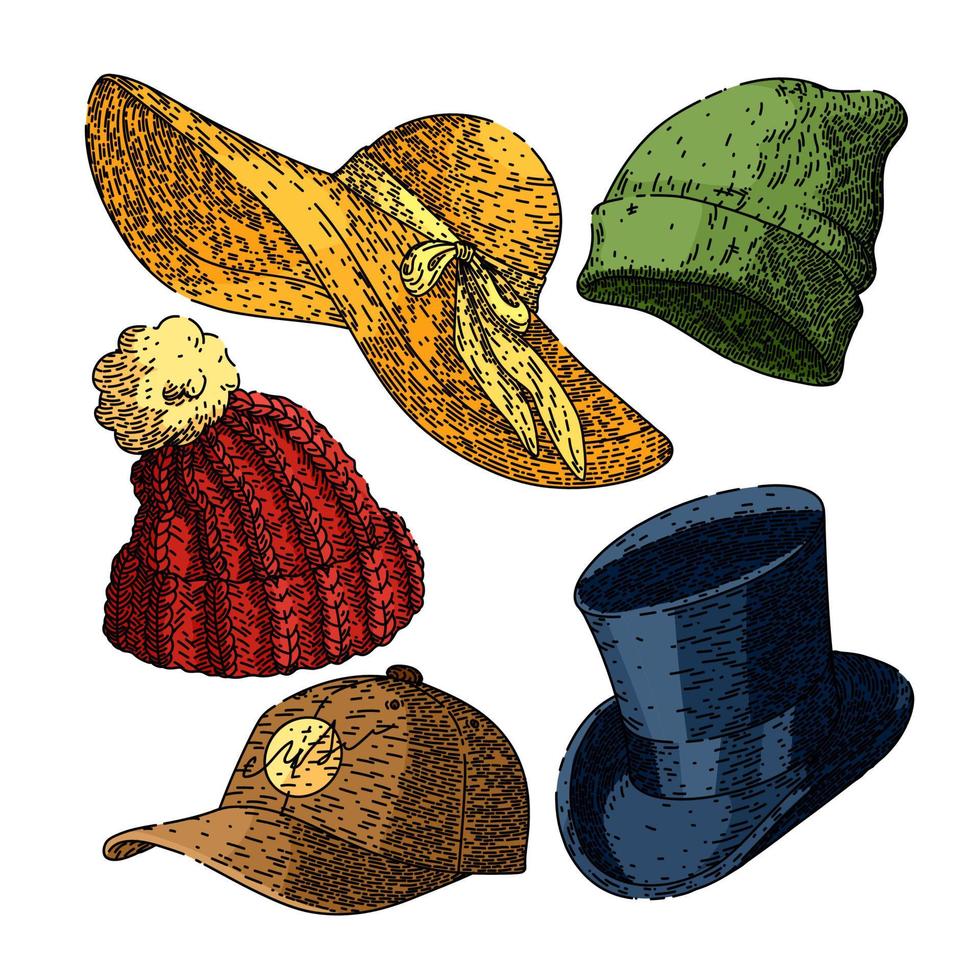 cap hat fashion set sketch hand drawn vector