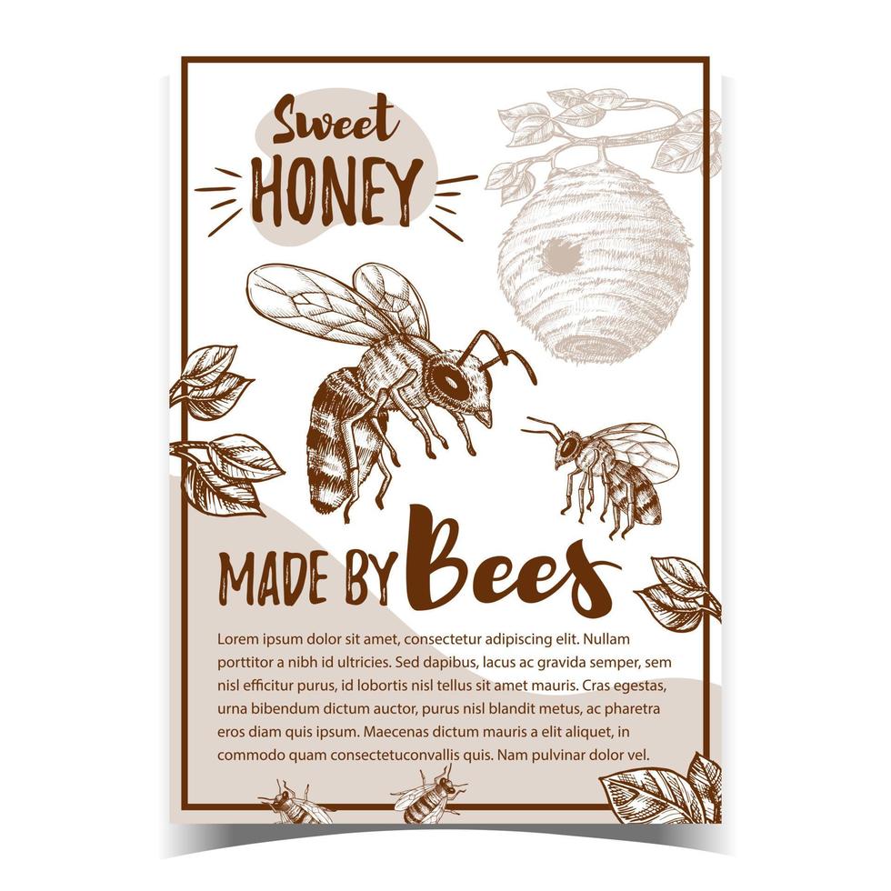 insecto de abeja y vector de cartel de casa de colmena natural