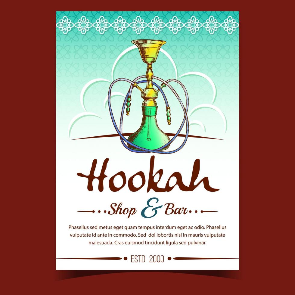 Hookah Shop And Bar Advertising Poster Vector