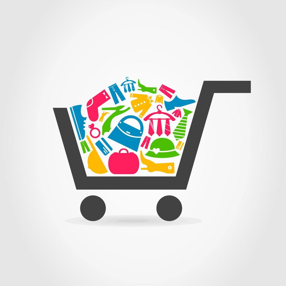 In a cart the clothes lay. A vector illustration