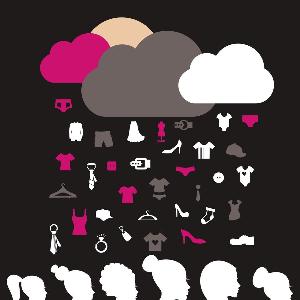 Rain from clothes on women. A vector illustration