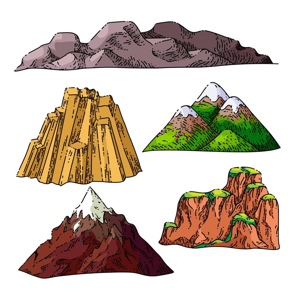 paisaje de montaña conjunto boceto dibujado a mano vector