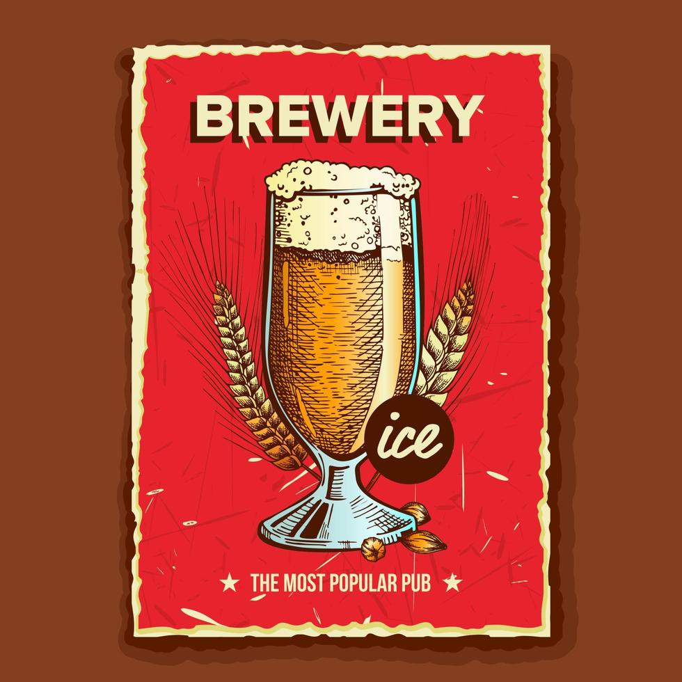 vector de banner de publicidad de cervecería de vidrio de cerveza espumosa