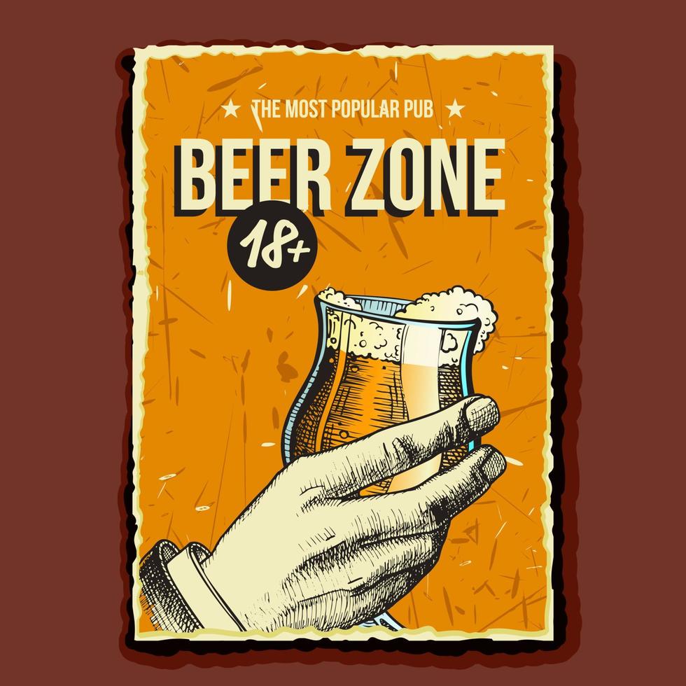 vector de cartel de publicidad de vaso de cerveza de mano