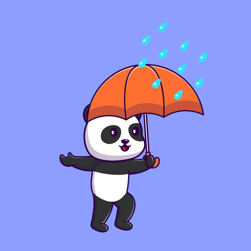 Cute Panda Holding Umbrella Cartoon Vector Icons Illustration. Flat Cartoon Concept. Suitable for any creative project.