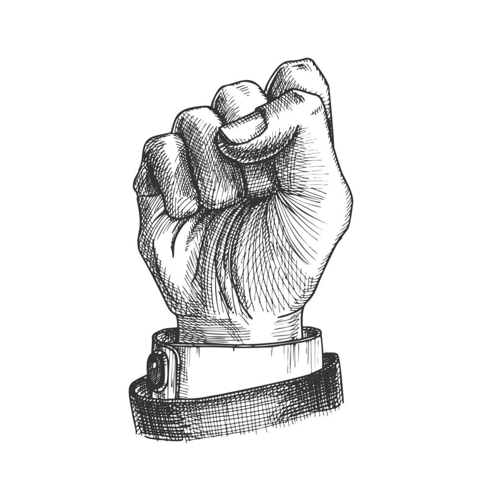 Man Hand Clenched Finger In Fist Gesture Vector