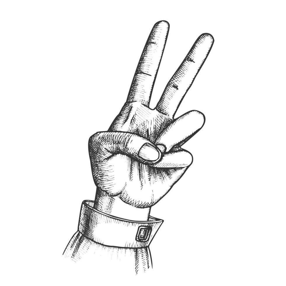 Hand Gesture Peace Symbol Two Finger Up Ink Vector