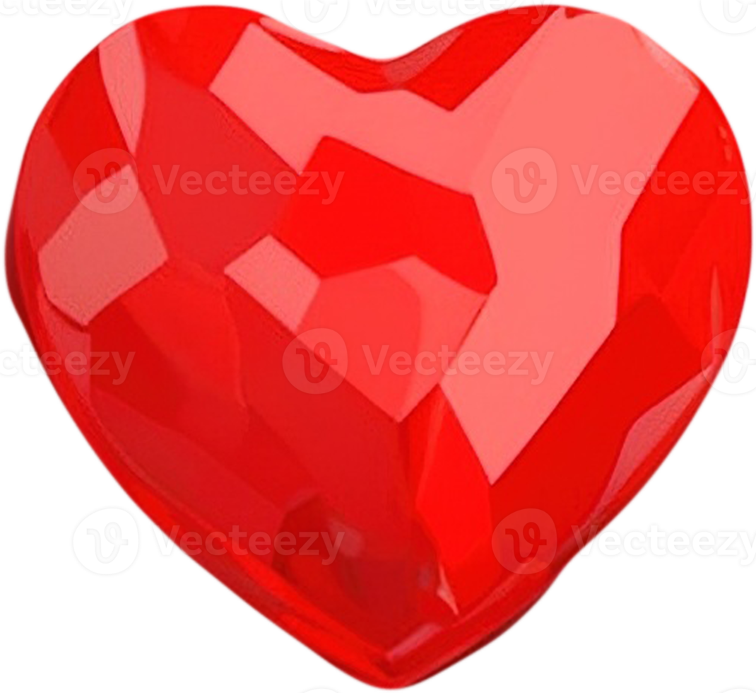 3D illustration of a glowing heart shape like a gemstone png