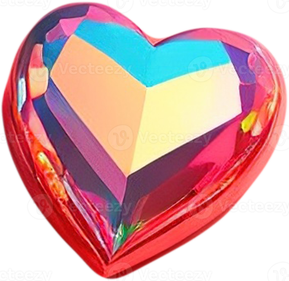 3D illustration of a glowing heart shape like a gemstone png