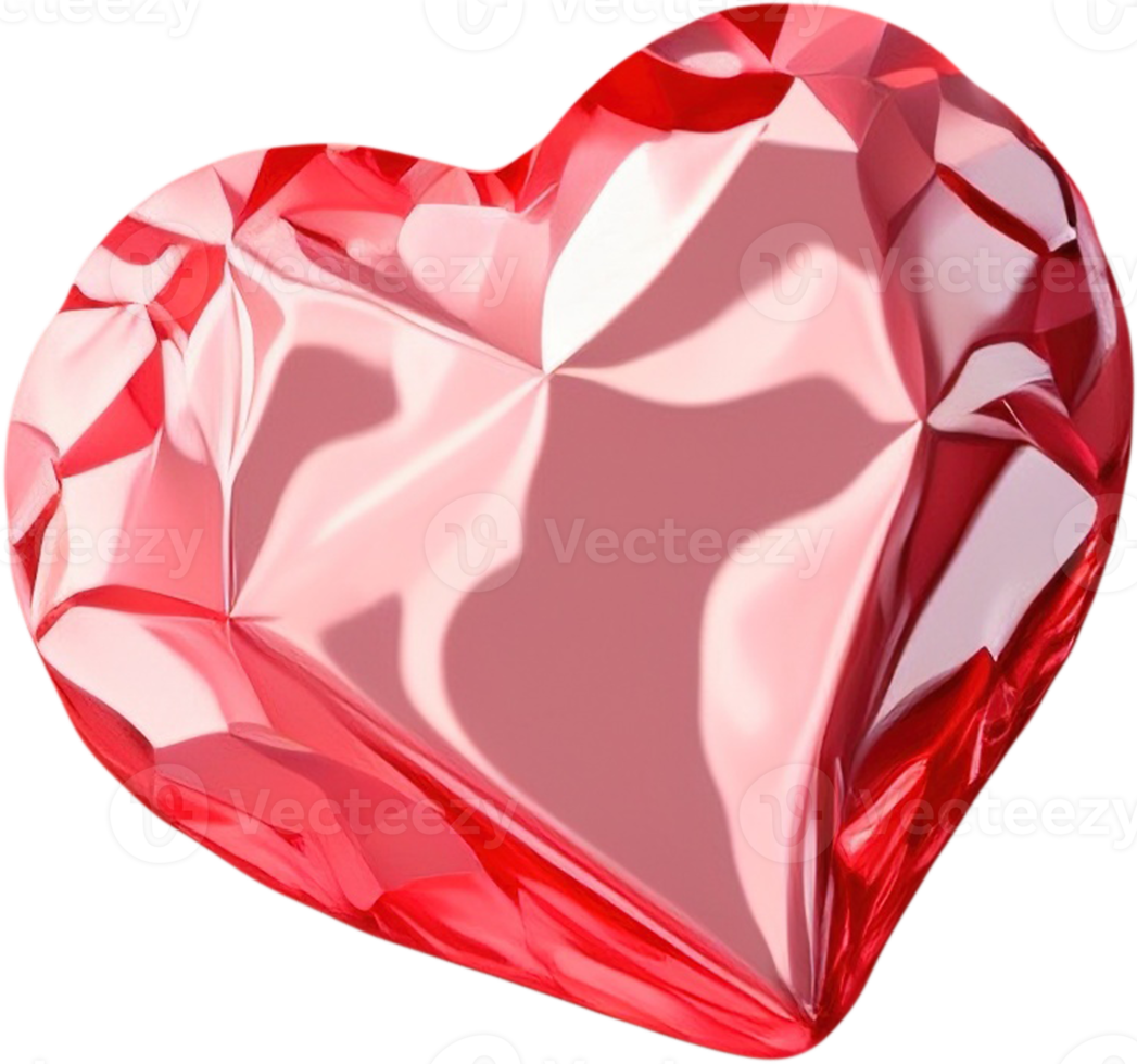 3D illustration of a shiny heart shape like a gem crystal png