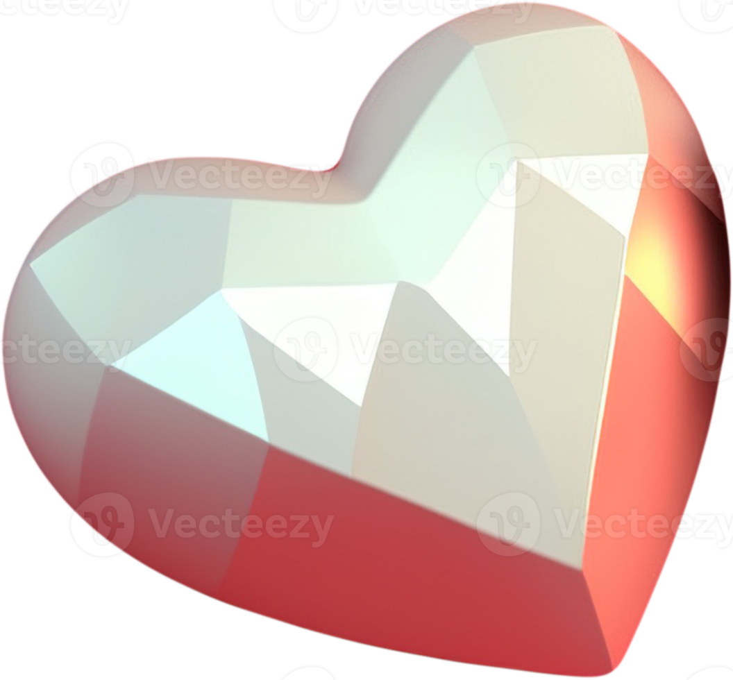 3D illustration of a shiny heart shape like a gem crystal png