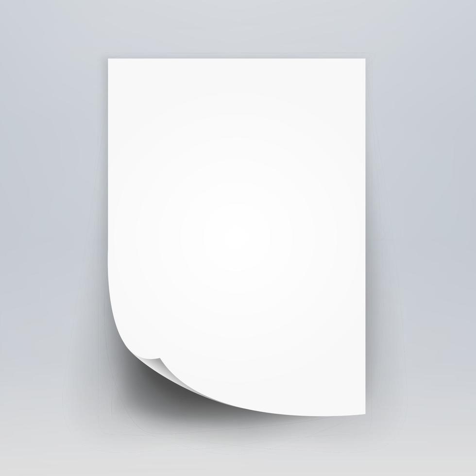 Blank white 3d Paper Canvas Vector. White Blank Office Paper Mock Up Isolated On Gray Background. Folded Realistic Sheet Of Paper Mock Up A4. vector