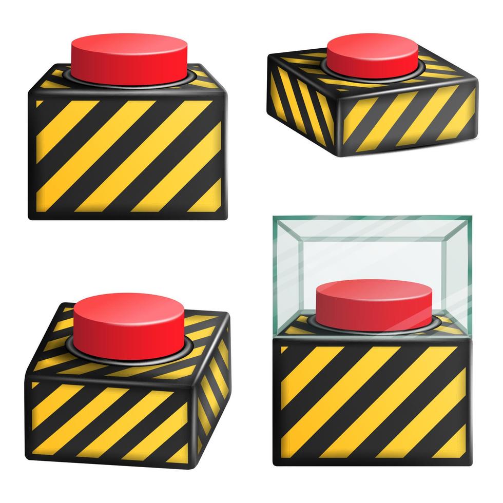 Red Panic Button Set Isolated Vector. Red Alarm Shiny Button Illustration vector