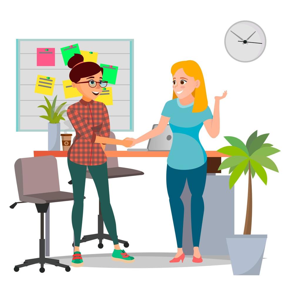 Business Partnership Concept Vector. Two Business Woman. Signing Contract Agreement. Office Meeting. Isolated Flat Cartoon Illustration vector