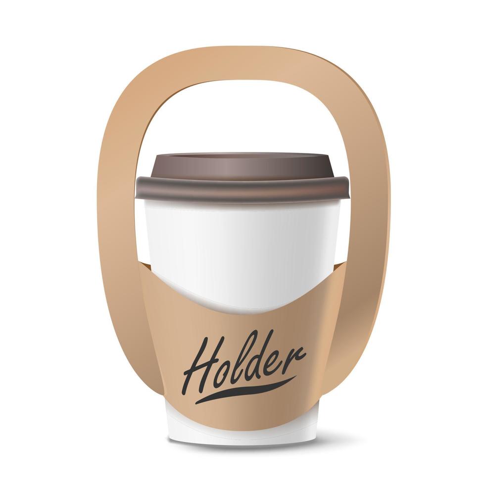 Coffee Cup Holder Vector. Realistic Mockup. Empty Packaging For Carrying. One Cup. Take Away Cafe Coffee Cup Holder Mockup. Isolated Illustration vector