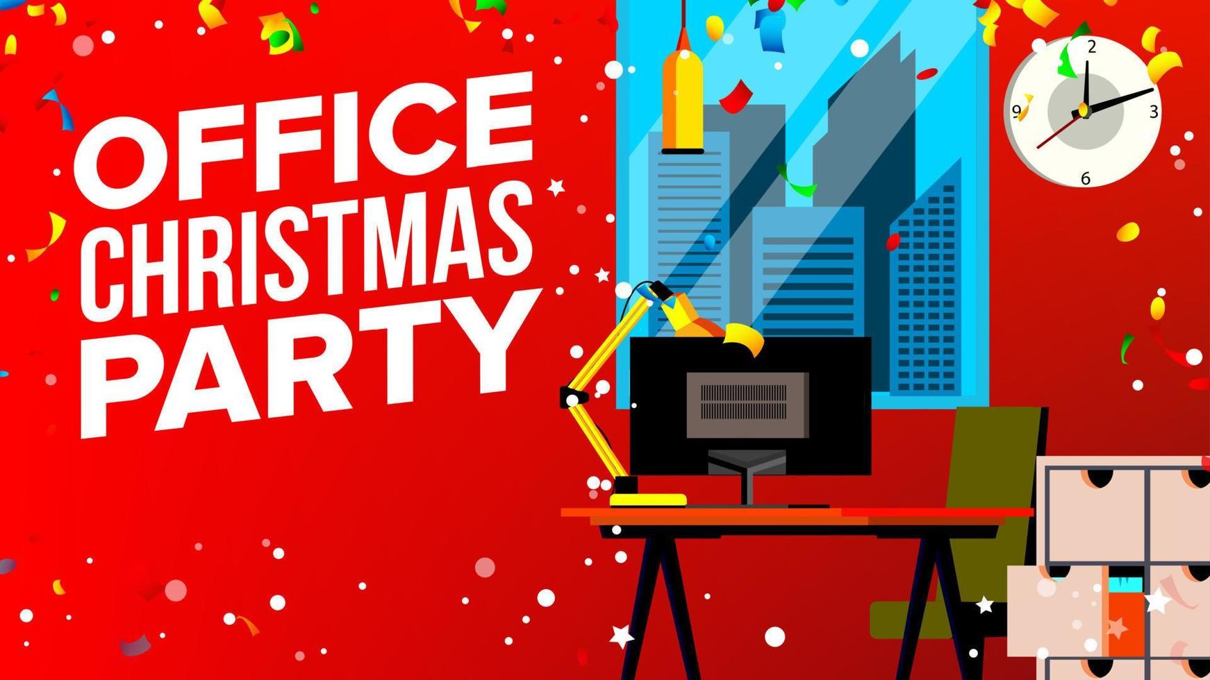 Office Christmas Party Vector. Merry Christmas And Happy New Year. Having Fun. Cartoon Illustration vector