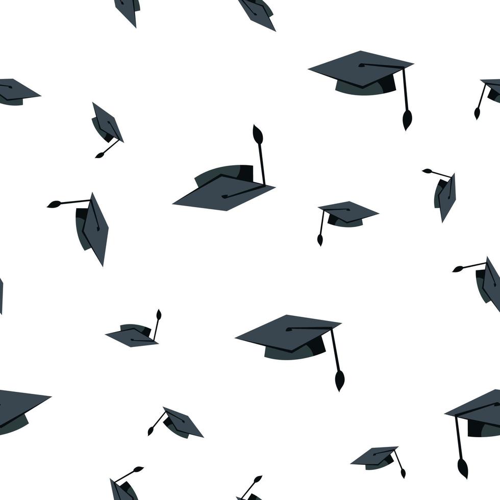 Graduation Hat Seamless Pattern Vector. School Student Black Cap. Academic Ceremony. Cute Graphic Texture. Textile Backdrop. Cartoon Colorful Background Illustration vector