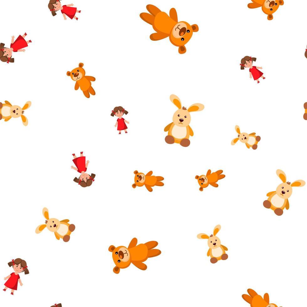 Soft Toys, Dolls Cartoon Vector Seamless Pattern