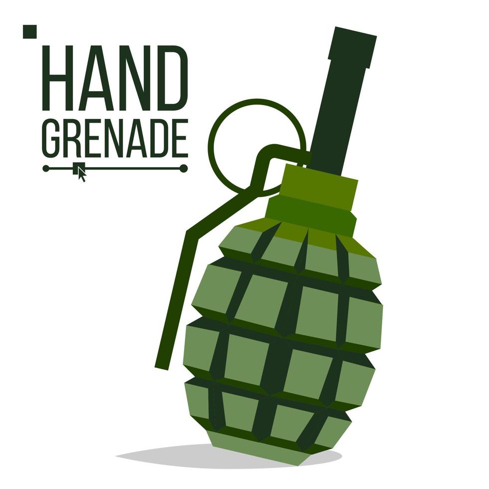 Grenade Vector. Big Bang. Green Classic Hand Grenade Bomb. Army Object. Battle Explosion. Artillery Military Design Element. Flat Isolated Cartoon Illustration vector