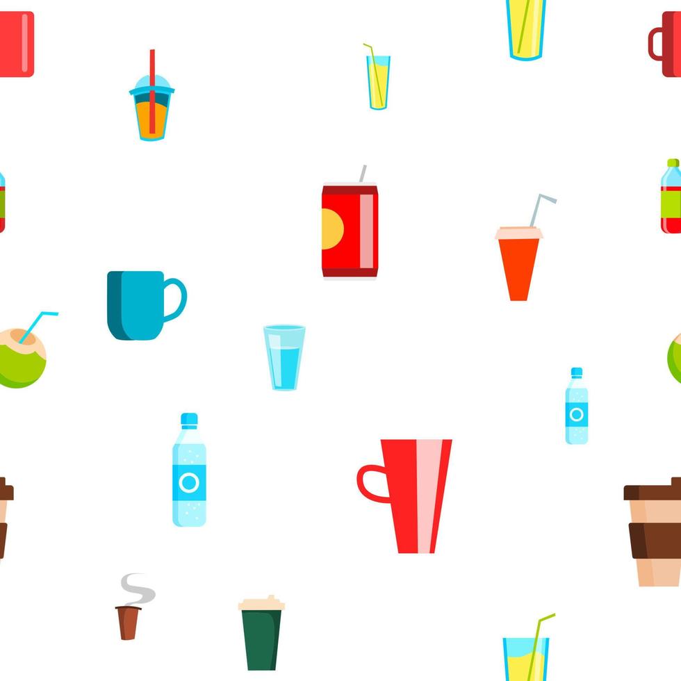 Cold Hot Drink Seamless Pattern Vector. Tropical, Cafe Beverage. Cute Graphic Texture. Textile Backdrop. Cartoon Colorful Background Illustration vector