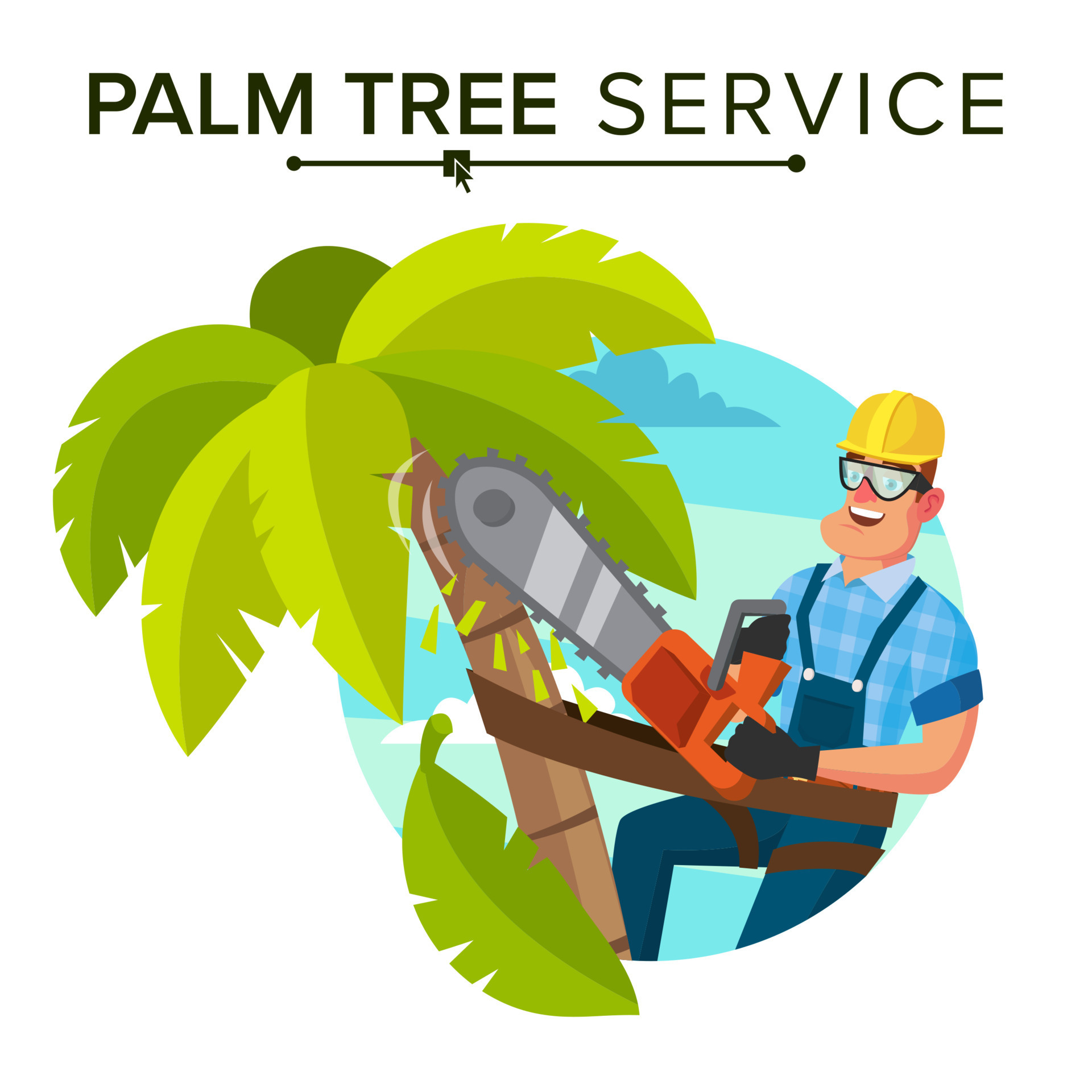 Palm Tree Removal Vector. Trimming Tree Or Removal To Tree Pruning