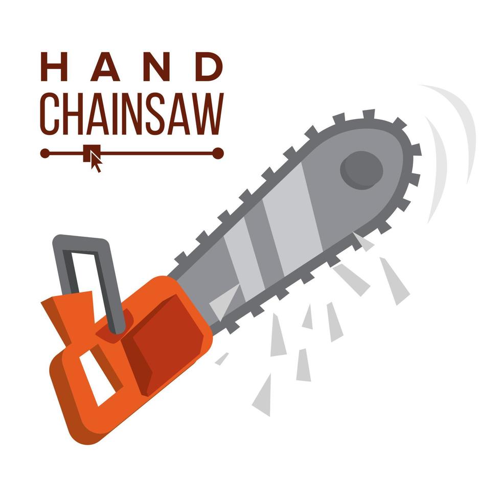 Hand Chainsaw Vector. Petrol Chain Saw. Professional Instrument, Working Tool. Isolated Flat Cartoon Illustration vector