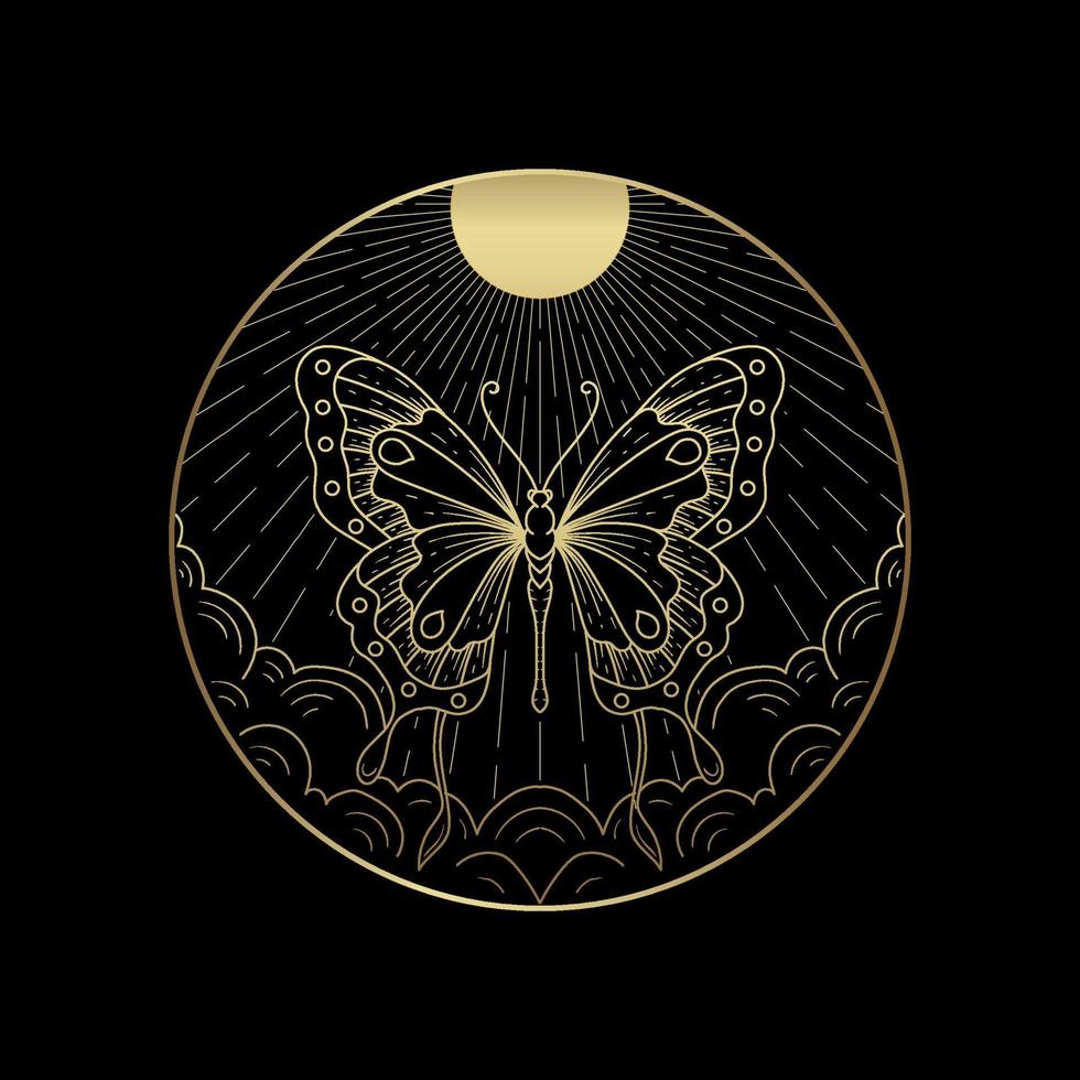 Golden butterfly flies in the sky chasing the sun vector