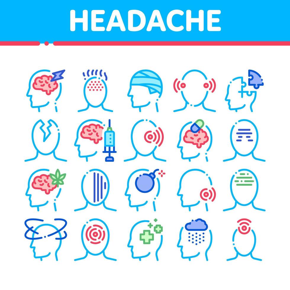 Headache Collection Elements Vector Icons Set