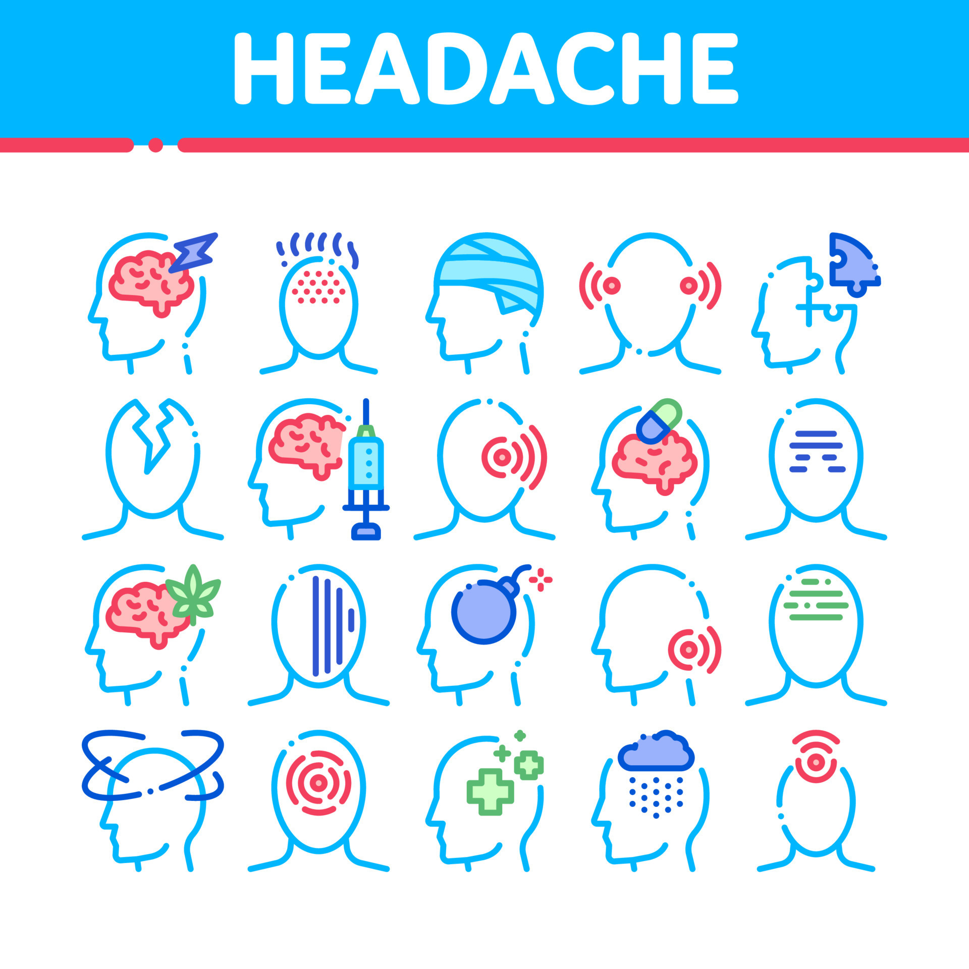 Headache Collection Elements Vector Icons Set 17419133 Vector Art At Vecteezy Headache Collection Elements Vector Icons Set 17419133 Vector Art At Vecteezy
